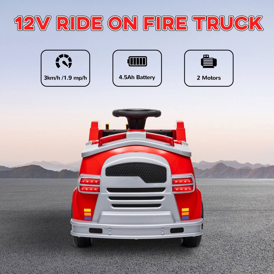 Fire Engine Battery Qaba 12V Ride on Fire Truck, Battery Electric Car with Siren, Flashing ...