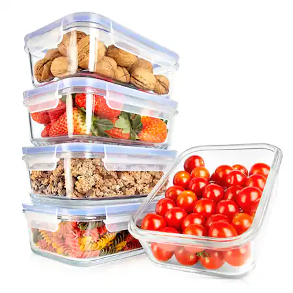 Front. NutriChef - NutriChef 10-Piece Glass Food Storage Containers, Airtight, Freezer-to-Oven Safe, Blue (NCCLX5B7).