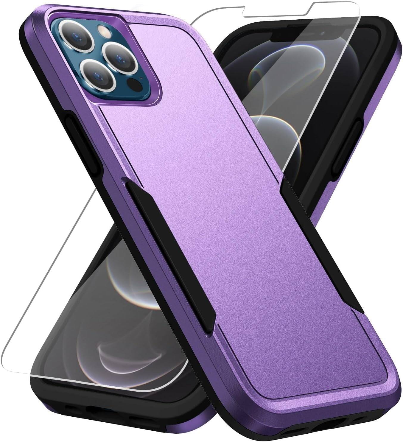 Entronix - iPhone 14 Pro Max Bundle - Soft-Touch Dual-Layer Case with Clear Screen Protector - Purple