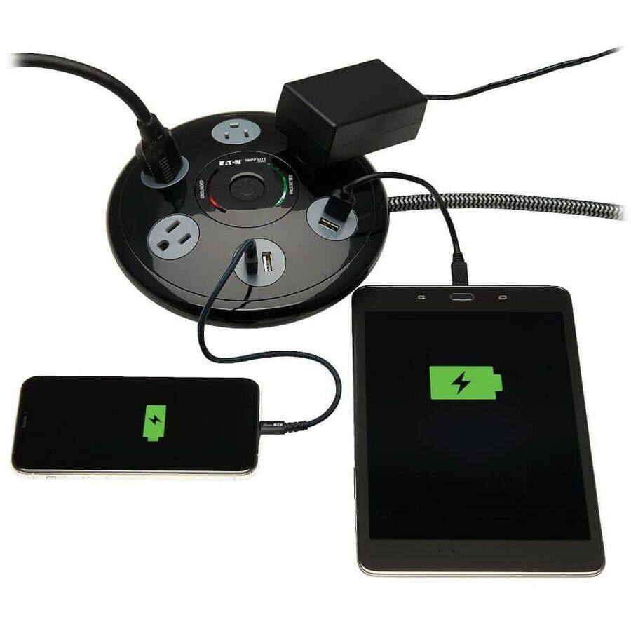 Alt View 2. Tripp Lite - Eaton Tripp Lite Series Conference Power Surge Protector - 4 NEMA 5-15R Outlets, 4 USB-A Ports, 6-ft. (1.83 m) Cord - Unknown.