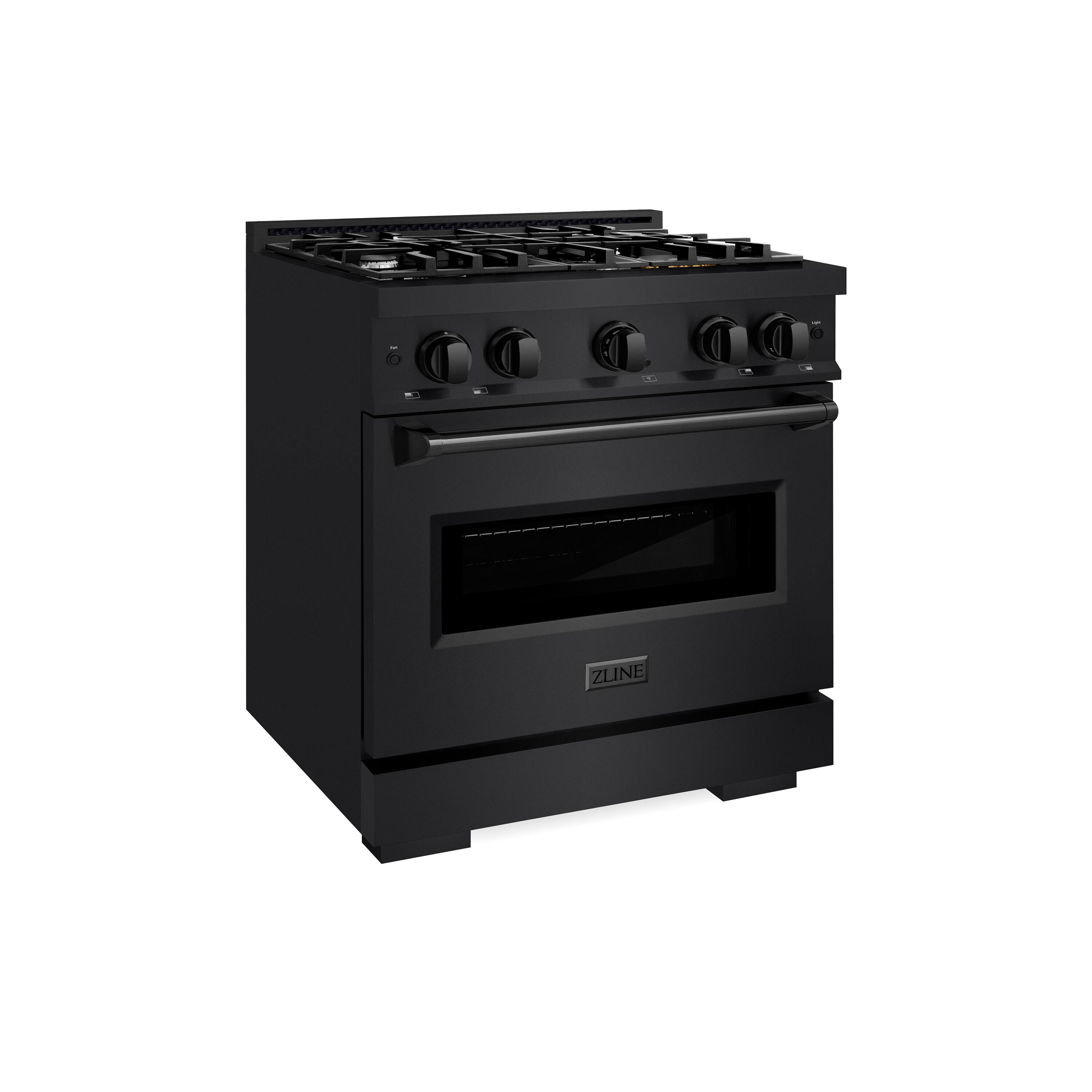 Angle. ZLINE - 30" Classic Gas Range w/ 4 Burners & Convection Oven in Black Stainless Steel (CGRB-30) - Black Stainless Steel.