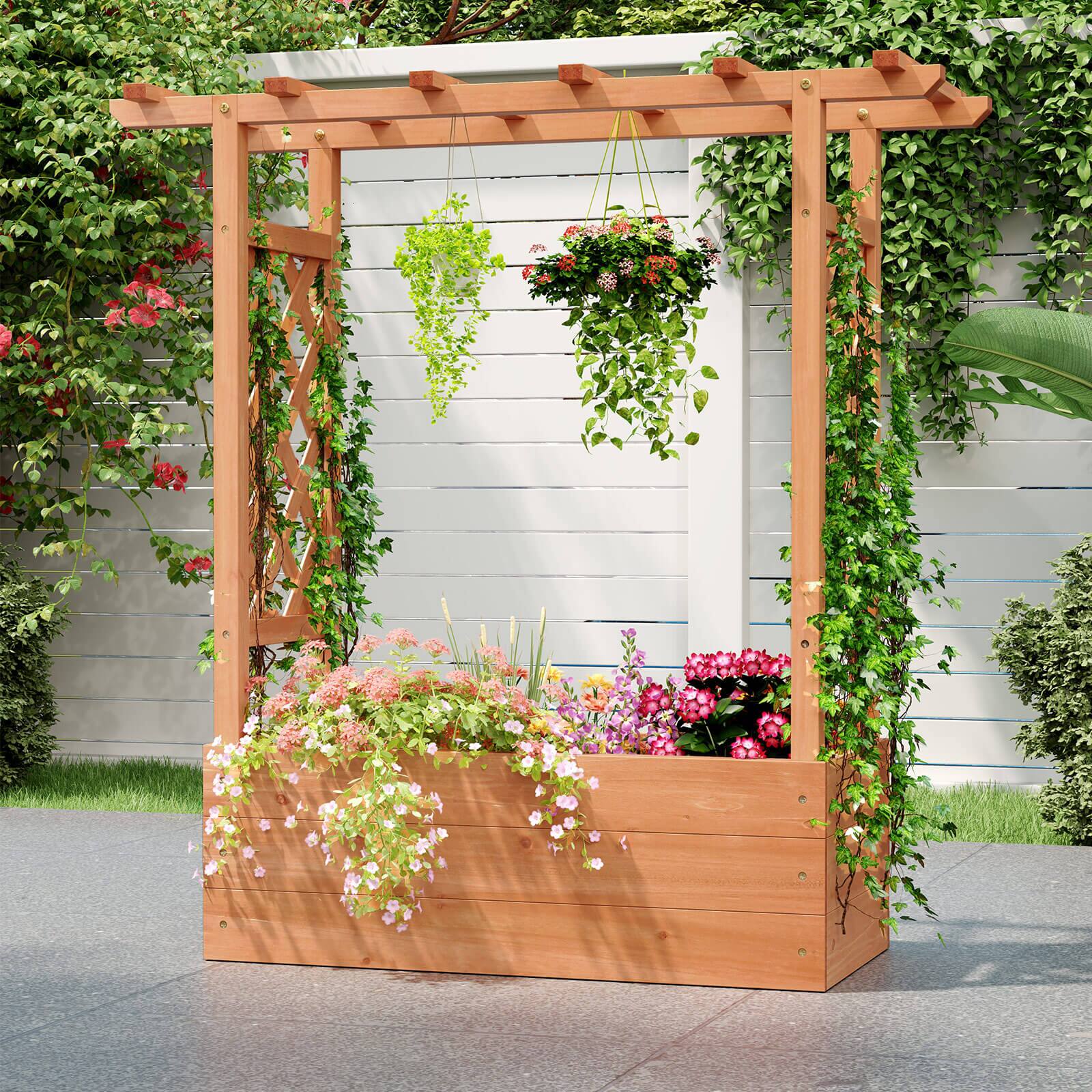 Alt View 3. Costway - 2 PCS Raised Garden Bed with Trellis & Hanging Roof Drainage Elevated Planter Box - Orange.