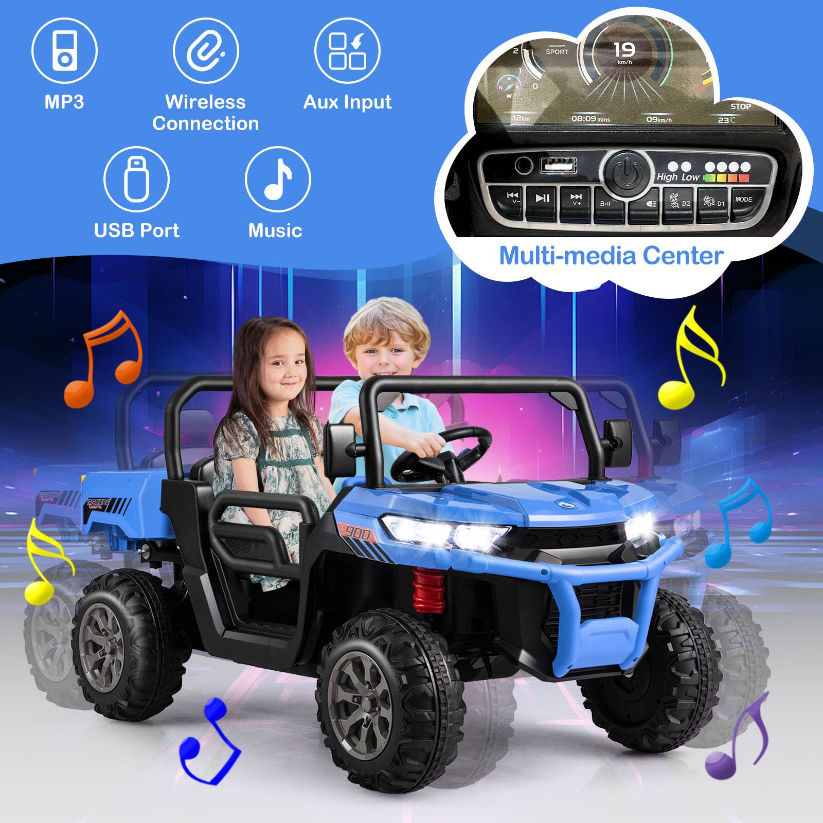 - MP3
- Wireless Connection
- Aux Input
- USB Port
- Music

Multi-media Center

2 - SPORT 19 MP3 Wireless Connection Aux Input C - dike O8:OM - 0km STOP 23C High Low 14 -- NI . -e - XO 31 MODE USB Port Music Multi-media Center y 900