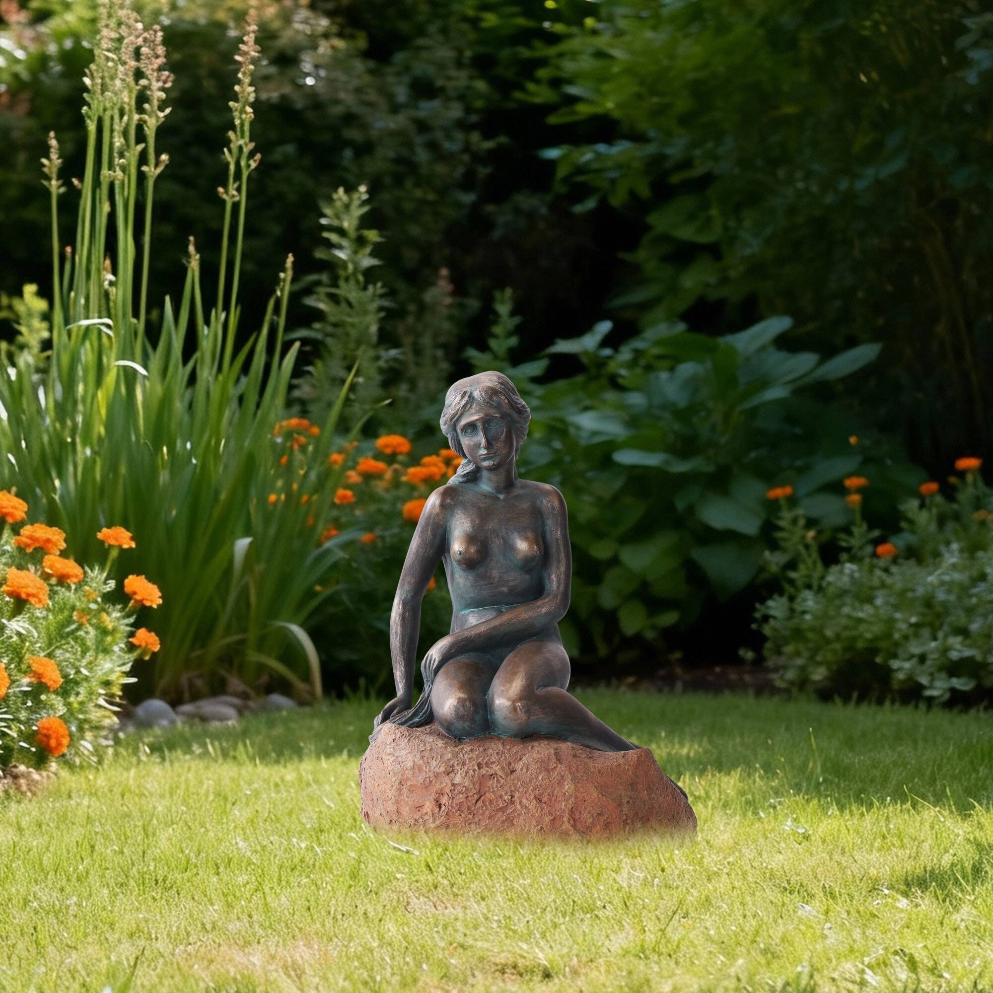 Angle. Techko - Outdoor Solar Little Mermaid Statue with Integrated LED Spotlight.