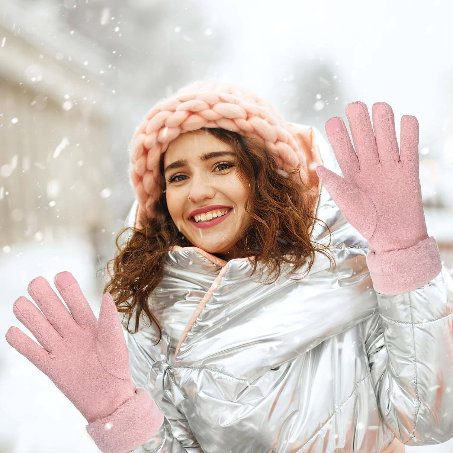 Alt View 1. Cozy Serene - USB Heated Gloves for Women: USB Hand Warmer Gloves Winter Warm Heated, Pink Heating for Outdoor Walking - default.