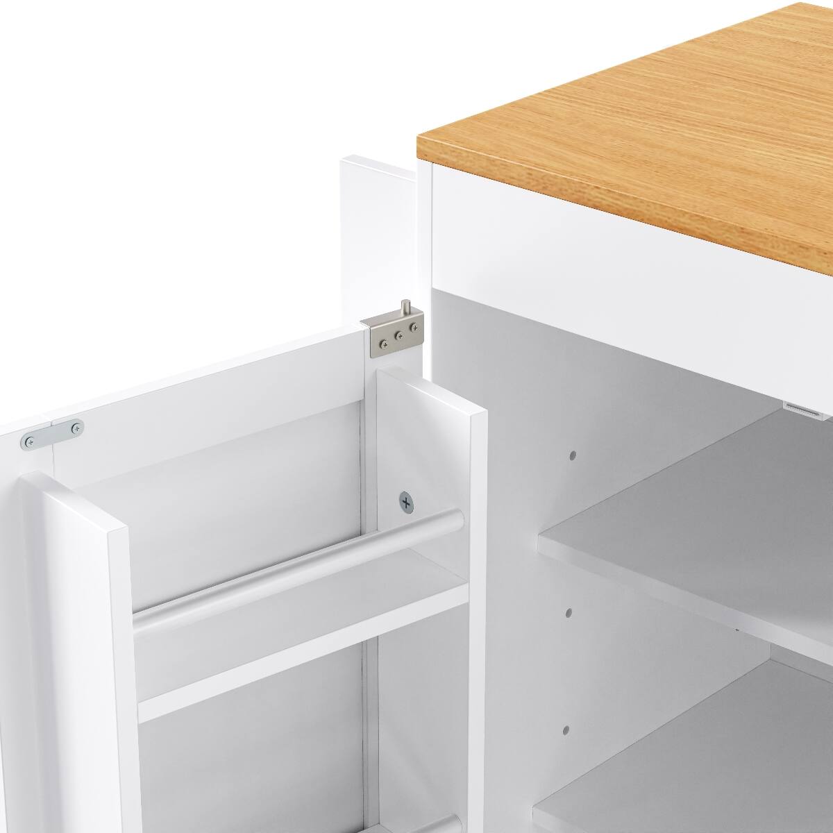 Alt View 4. Loheer - Loheer 74.8" Kitchen Island with Extendable Dining Table, White Kitchen Storage Cart with 3 Drawers & Power Outlet - White.