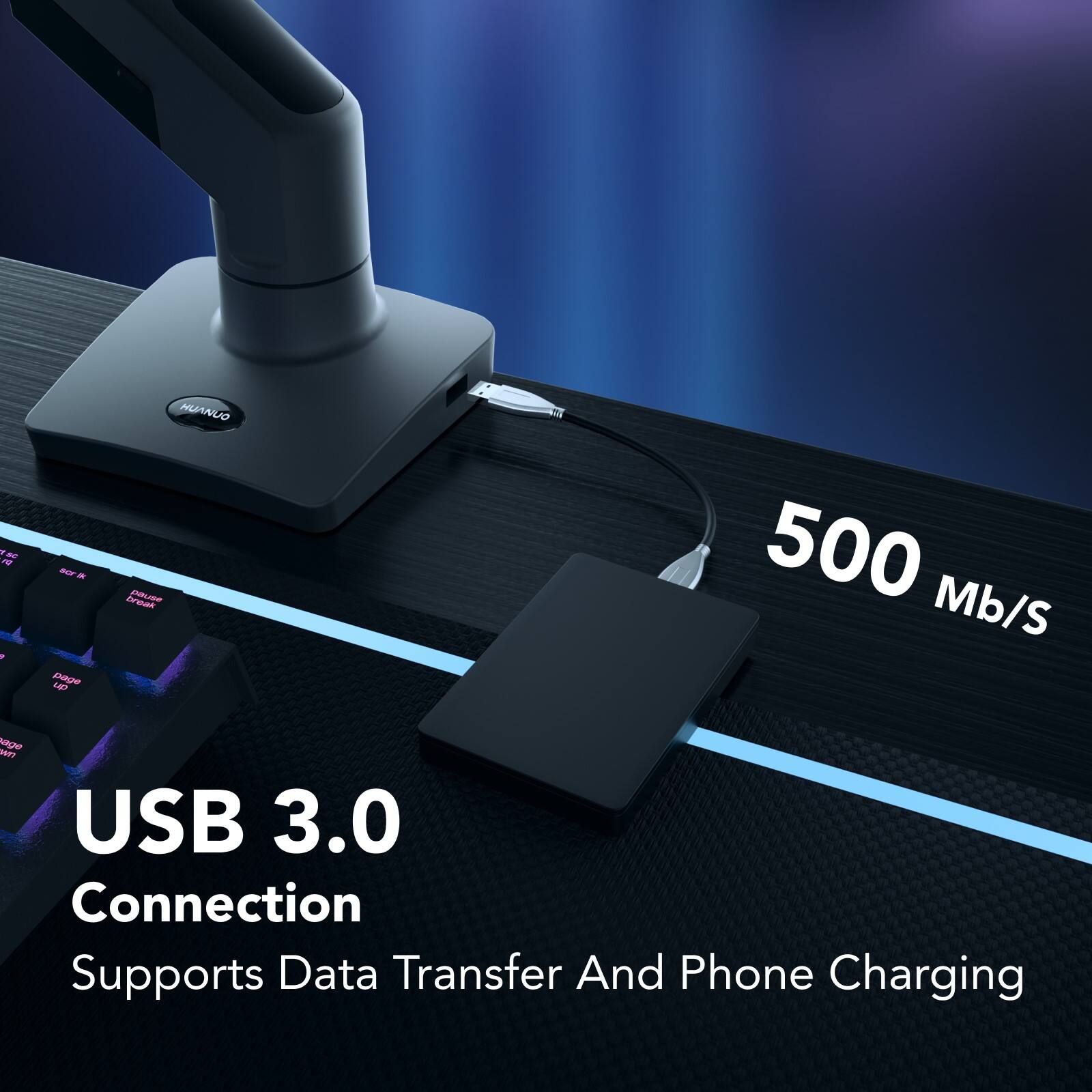 HUANLO . - N - sr - C Dage brea pauee 500 Mb/S age srri USB 3.0 Connection Supports Data Transfer And Phone Charging