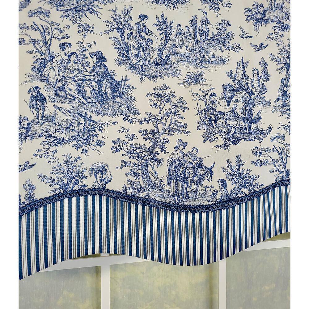 Left. RLF Home - RLF Home Waverly Glory 3" Rod Pocket Lining Luxurious and Elegant Window Treatment Valance 50" x 16" Blue - Blue.