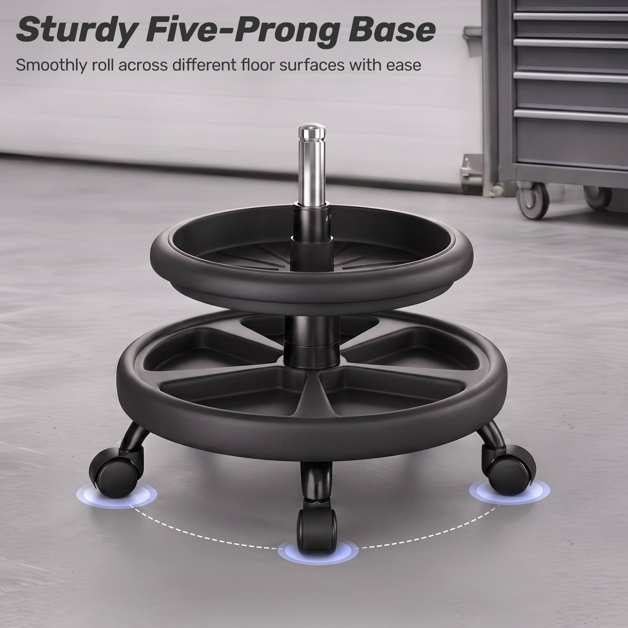 Sturdy Five-Prong Base  
Smoothly roll across different floor surfaces with ease