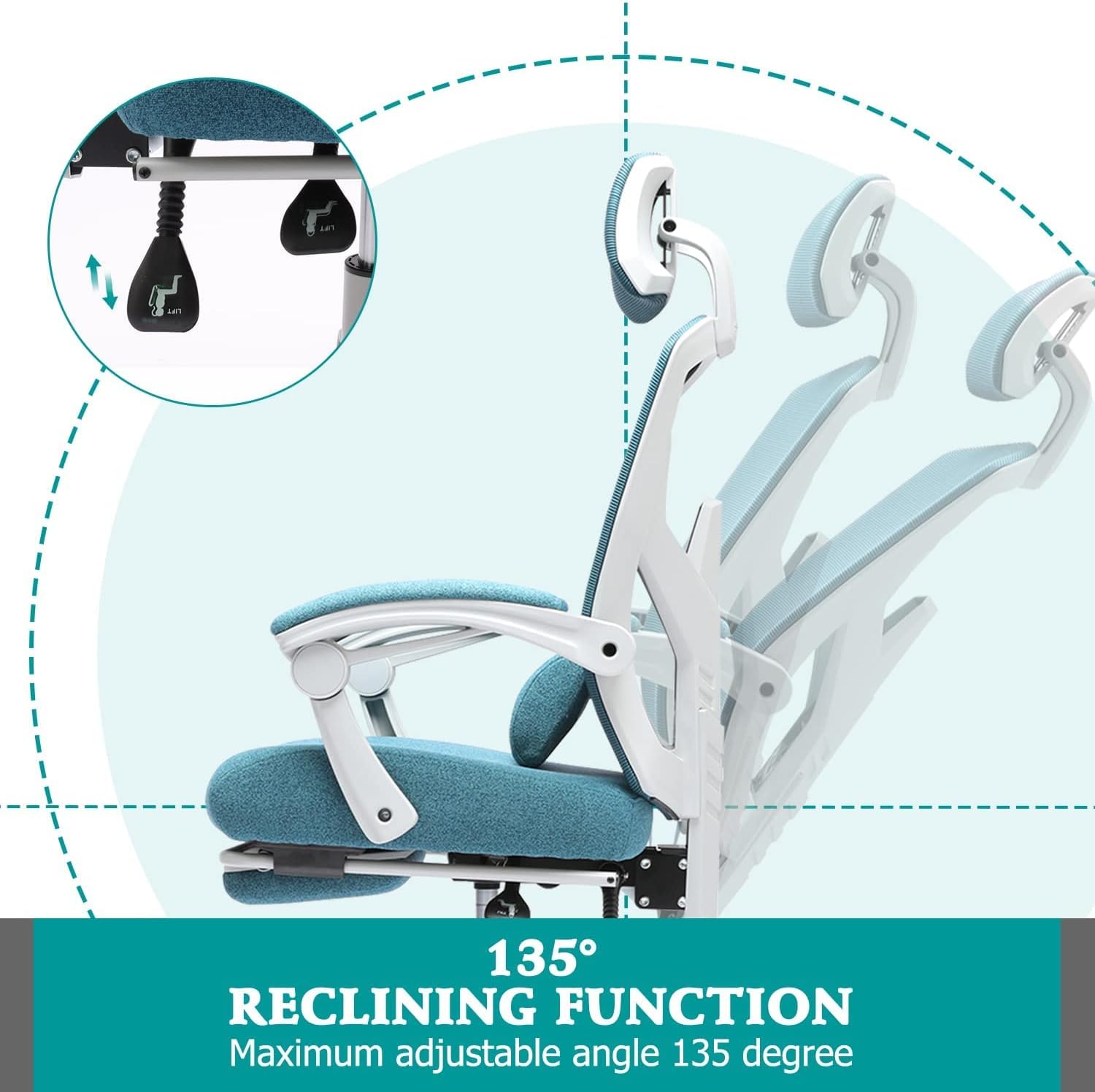 135° RECLINING FUNCTION  
Maximum adjustable angle 135 degree