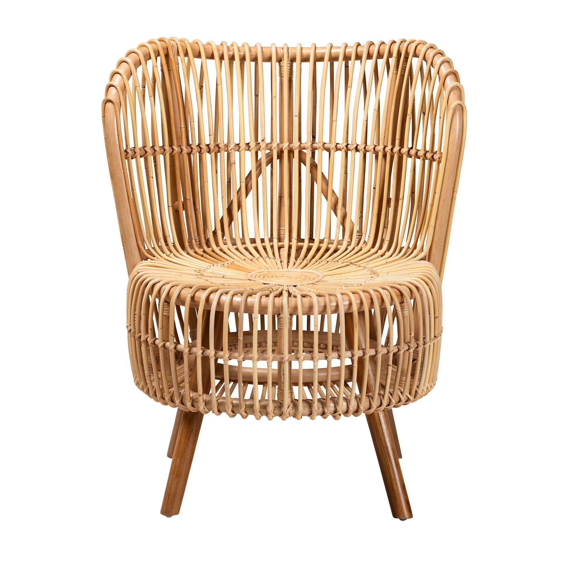 Angle. bali & pari - Nagoya Modern Bohemian Natural Rattan Wide Seat Lounge Chair - Natural Brown.