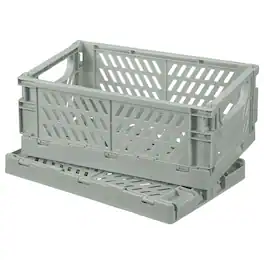 Unique Bargains - 2pcs Small Plastic Storage Baskets, 9.6"x6.3"x4.1" Stackable Foldable with Handles for Home Office - Light Gray