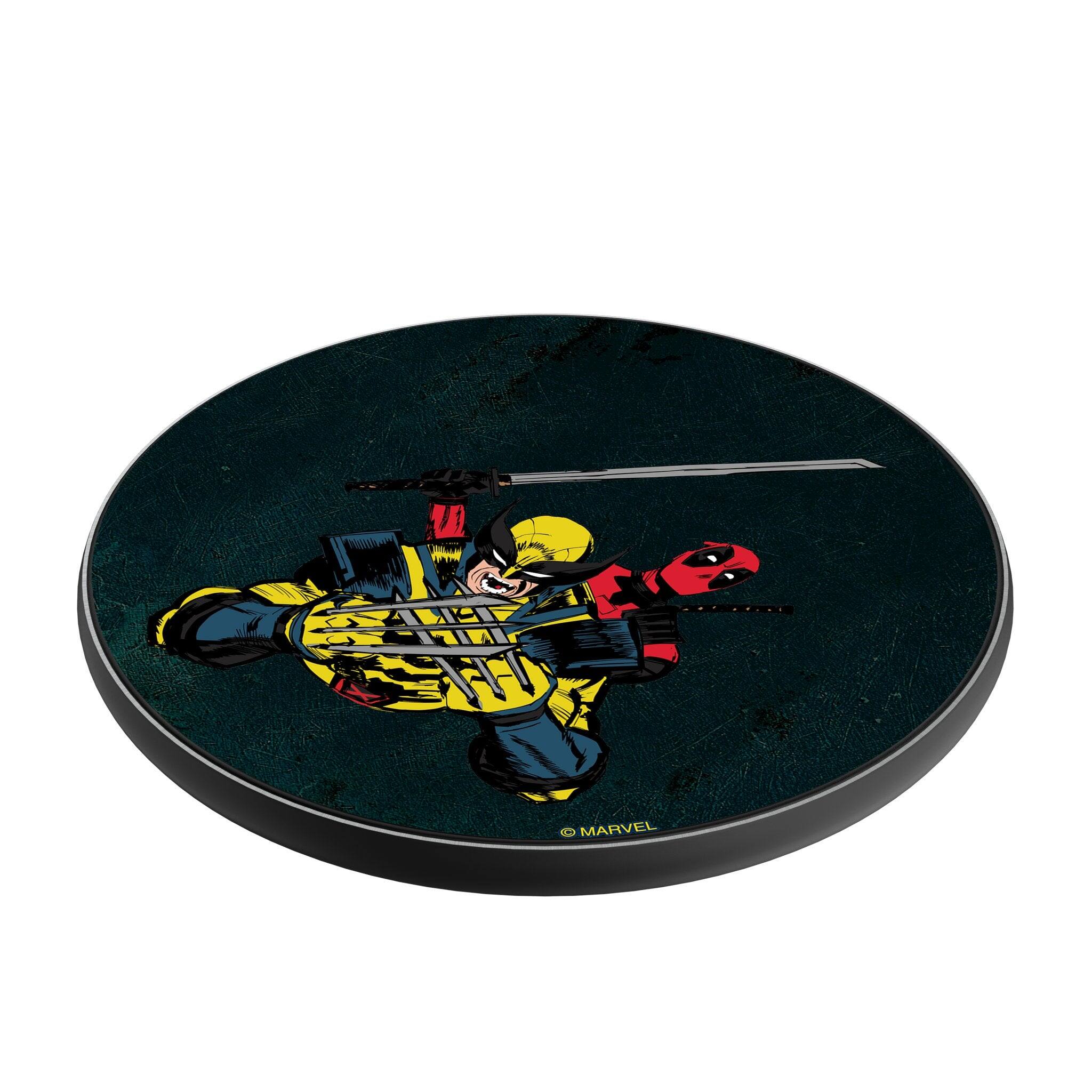 Angle. Keyscaper - Marvel Badge 15-Watt Wireless Charger - Deadpool Wolverine 3.