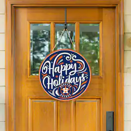 Evergreen Enterprises - Houston Astros 18" Happy Holidays Wooden Round Door Sign - Multicolor