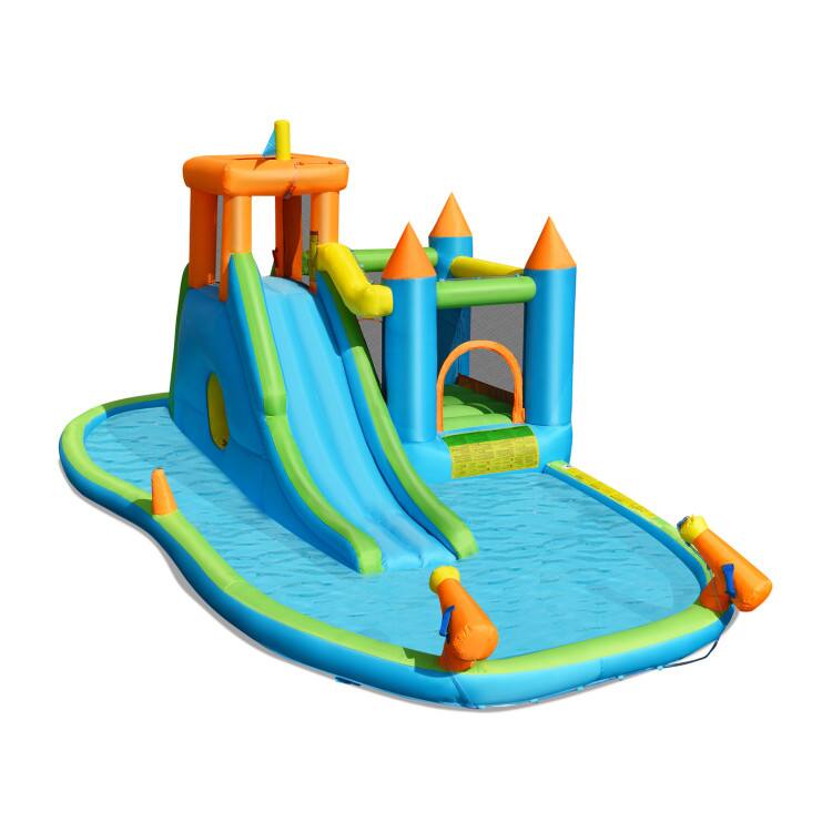 Front. SlickBlue - Outdoor Inflatable Water Slide with Bounce House and Splash Pool Without Blower - Blue, Green, Orange.