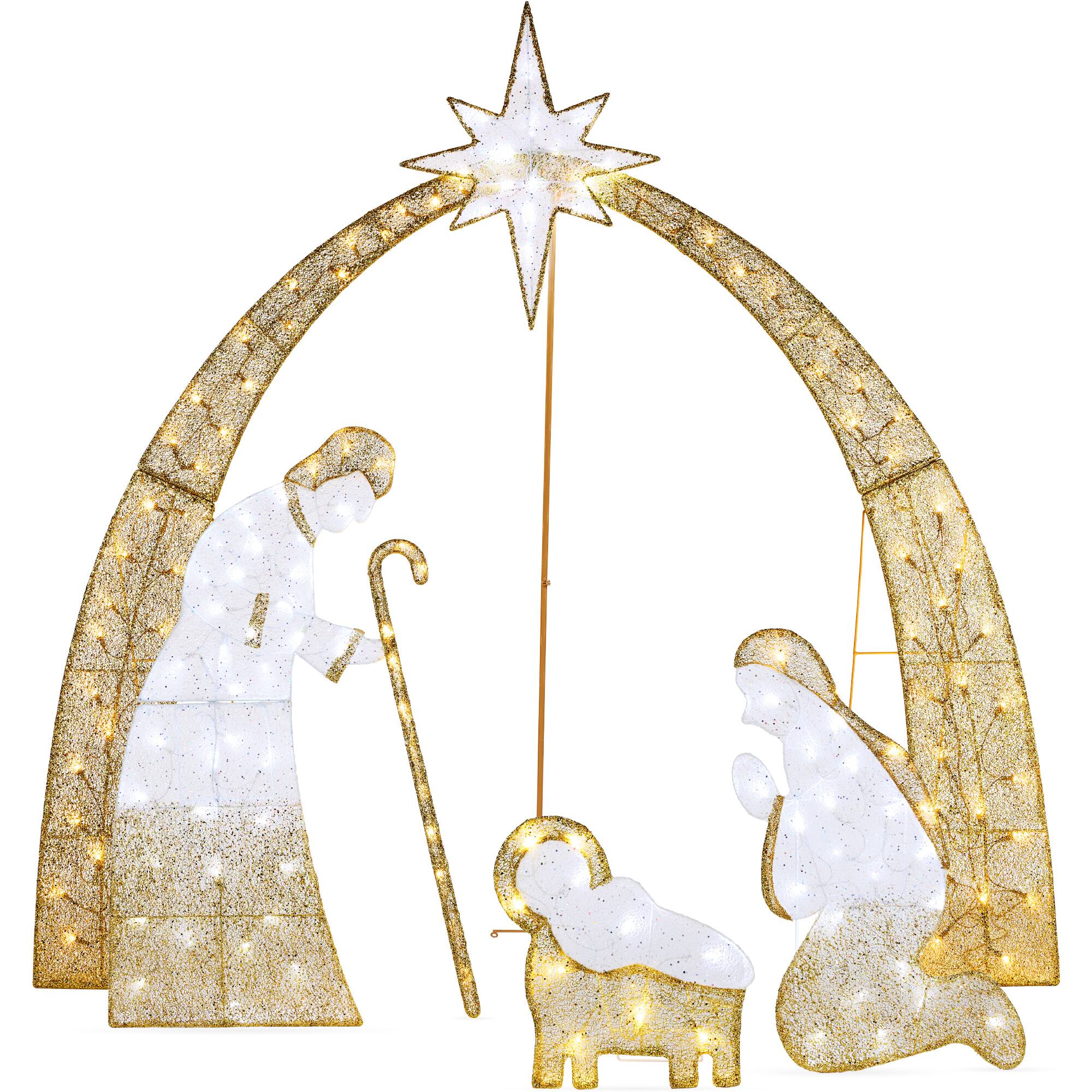 Alt View 1. Best Choice Products - Best Choice Products 4.5ft Lighted 2D Christmas Nativity Scene Outdoor Yard Decor w/ 115 Twinkling LED Lights - Gold.