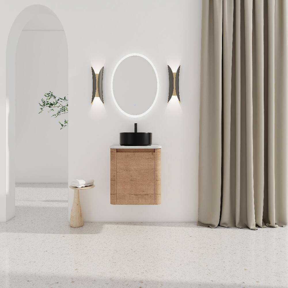Left. Loheer - Loheer 24 inch wall mounted bathroom vanity with ceramic art sink, imitative oak - Imitative Oak.