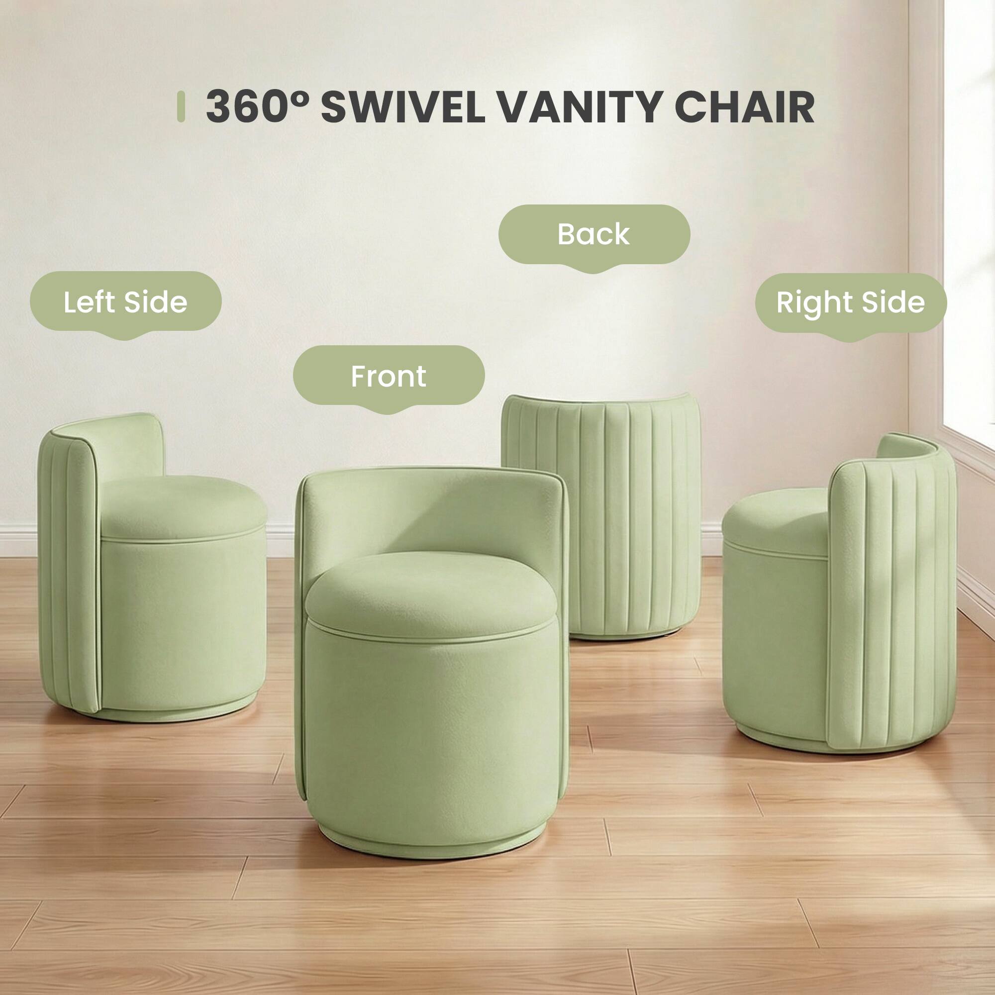360° SWIVEL VANITY CHAIR

- Back
- Left Side
- Front
- Right Side