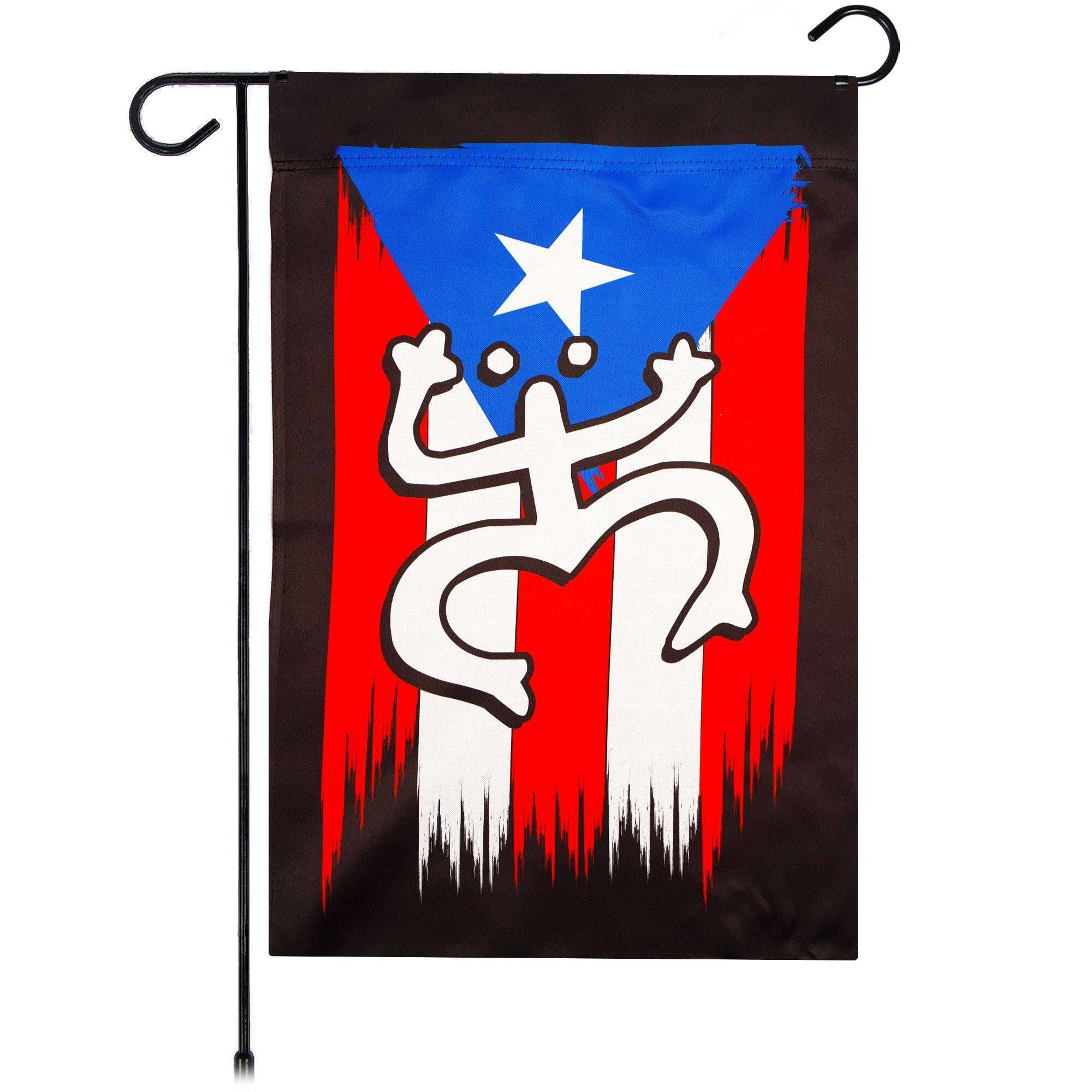 Front. G128 - G128 Puerto Rico Coqui Frog Garden Flag 12x18 In Double Sided Yard Garden Lawn Decoration - Red, Blue, White, Black.