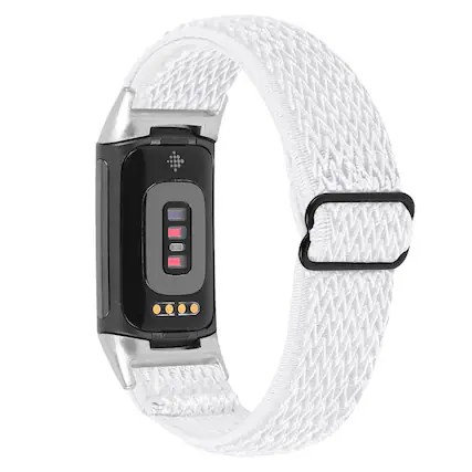 Front. StrapsCo - Comfort Stretch Band Elastic Nylon Watch Strap For Fitbit Charge 5 - White.