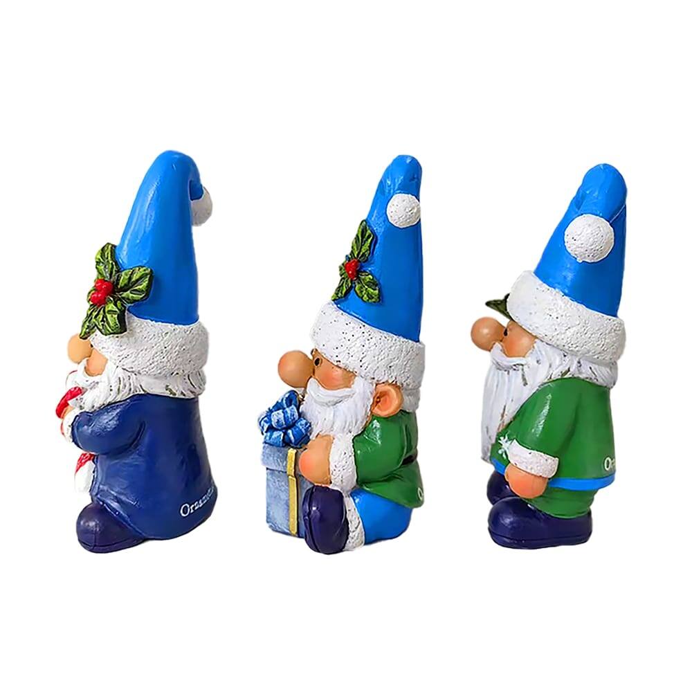 Back. OrnamentallyYou - Sky Blue Hat Festive Holiday Gnome Set of Three Miniature Christmas Tabletop Figurine Statues - Blue.