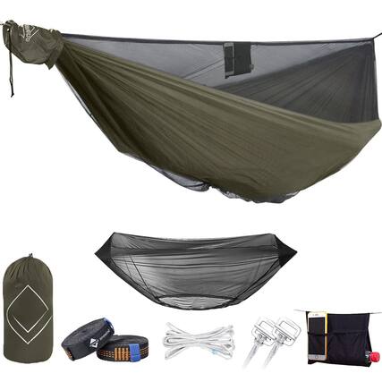 Front. JETRANSPORT - 12ft Camping Hammock With Mosquito Net Ridgeline Double Portable Lightweight Large Ripstop Nylon Durable 2 * - Od Green Double 12ft.