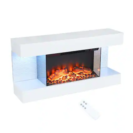 Northwest 15.4 In. Freestanding Electric Fireplace With Mantel, Adjustable LED Flames, Faux Logs Remote Control In White 80-FPWF-M5 - The Home Depot