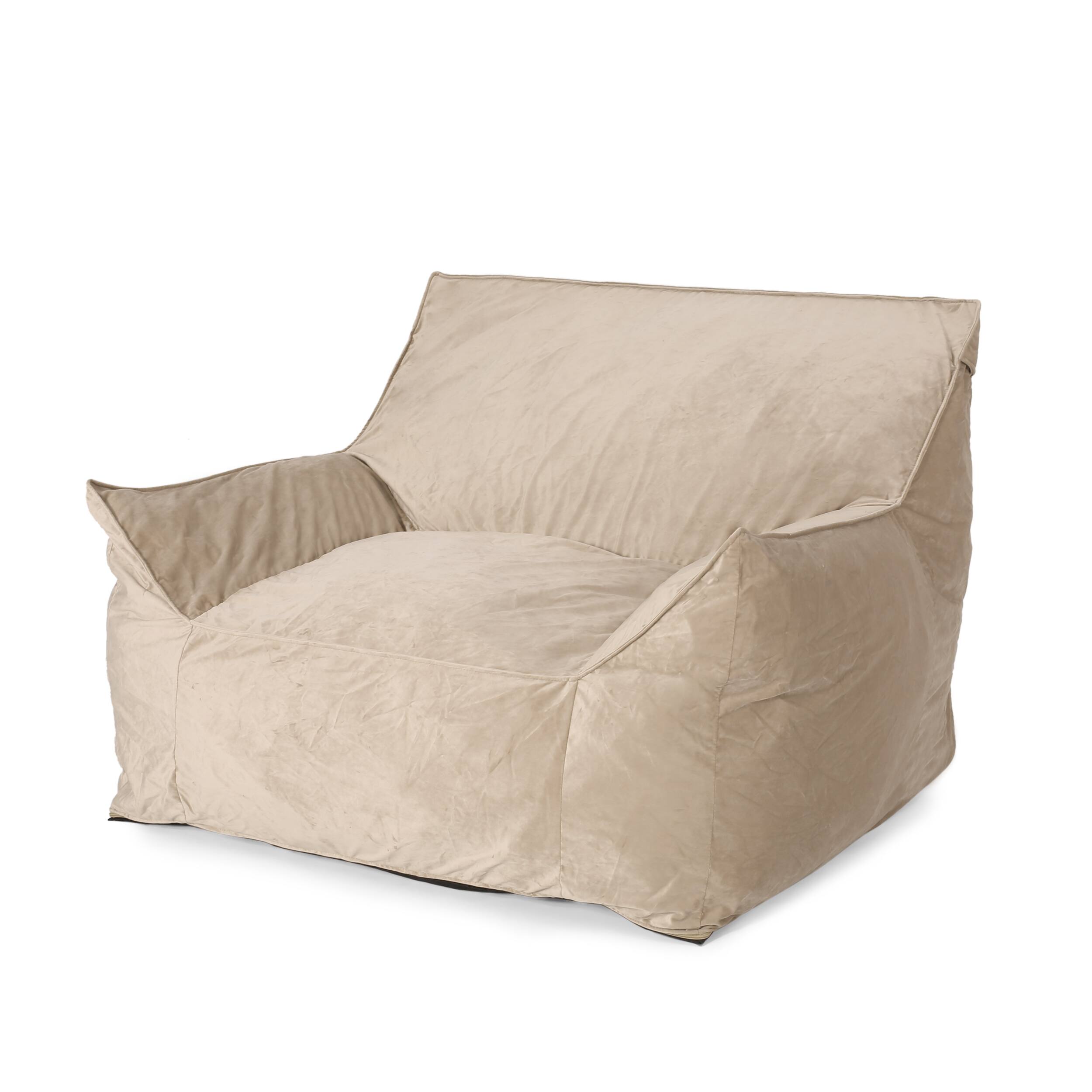 Left. LOVMOR - Standard Velvet Bean Bag Chairs Removable Washable Cover For Living Room Bedroom Dorm Soft Touch Indoor Lounge - taupe.