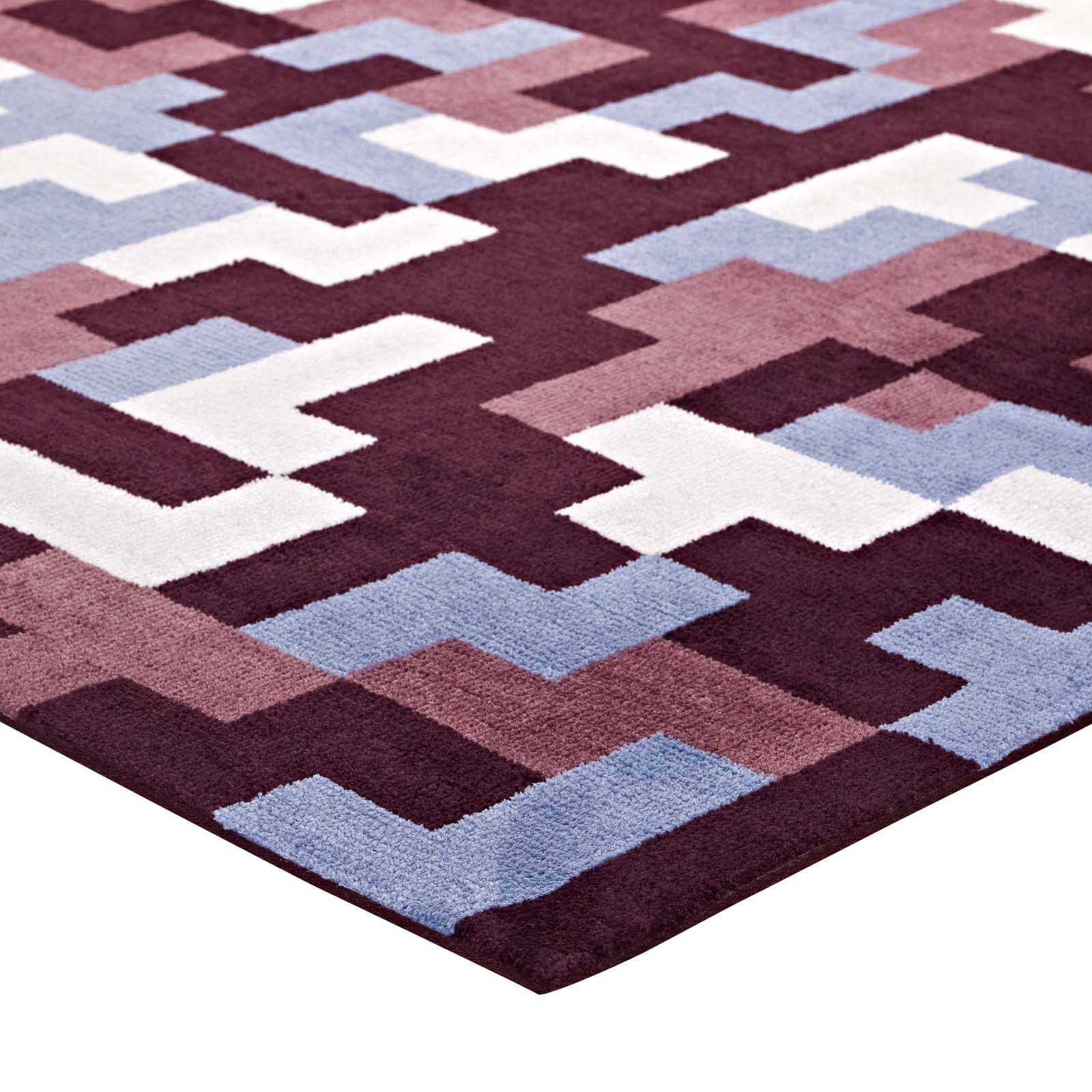 Alt View 1. Modway - Andela Interlocking Block Mosaic Area Rug - Multicolored Red and Light Blue.