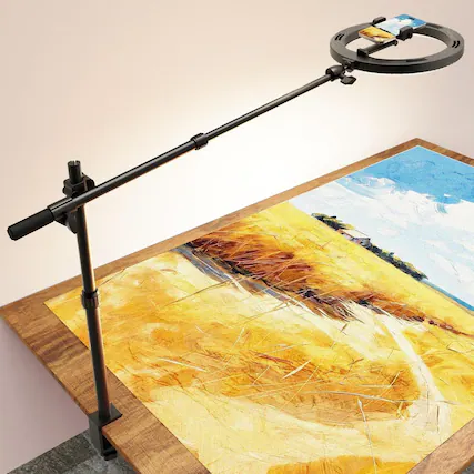 Front. PARKER SLATER - 10" Ring Light with Overhead Phone Mount and Desk Tripod Stand, Sturdy Selfie Ring Light with Clamp for iPhone, Video Re.