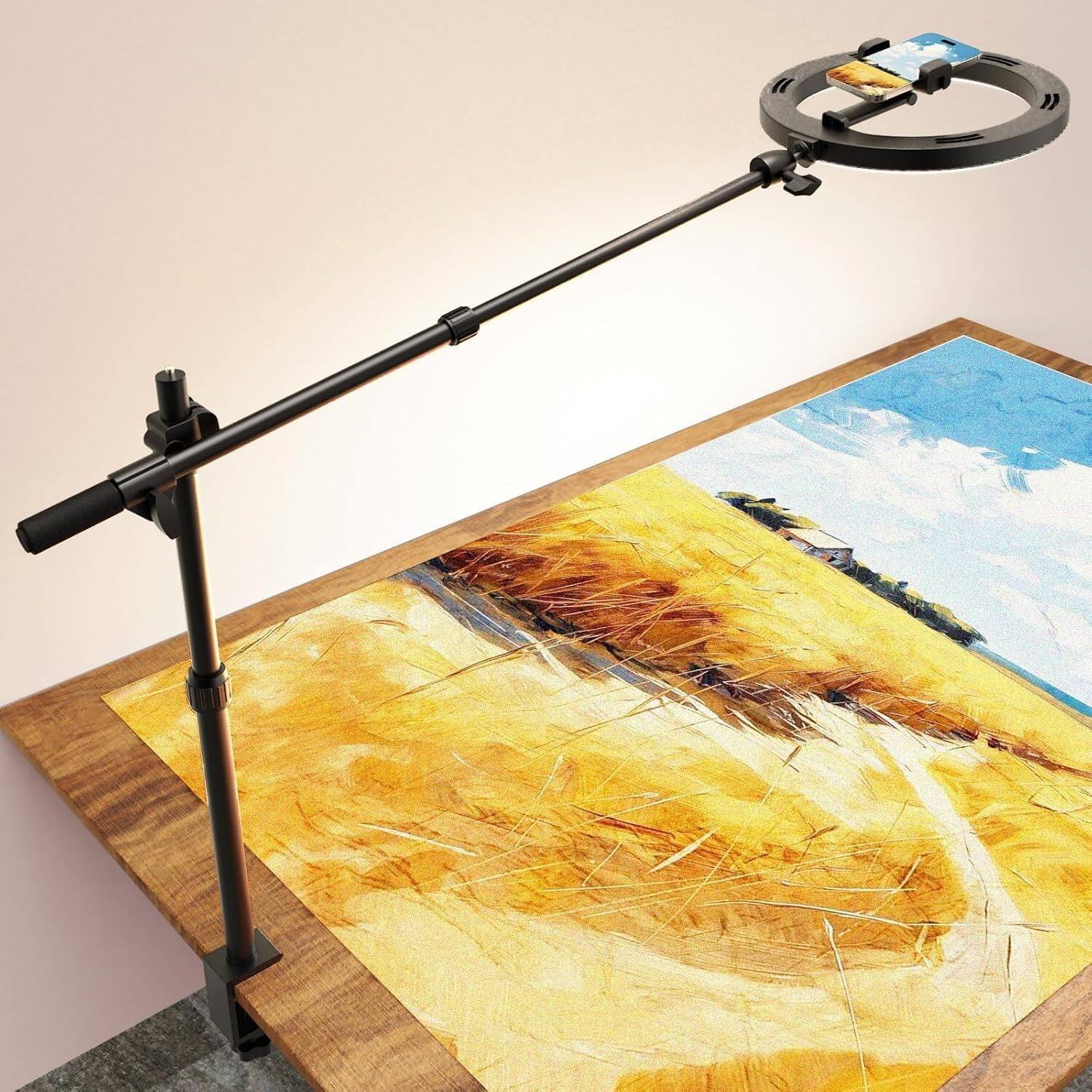 Front. PARKER SLATER - 10" Ring Light with Overhead Phone Mount and Desk Tripod Stand, Sturdy Selfie Ring Light with Clamp for iPhone, Video Re.