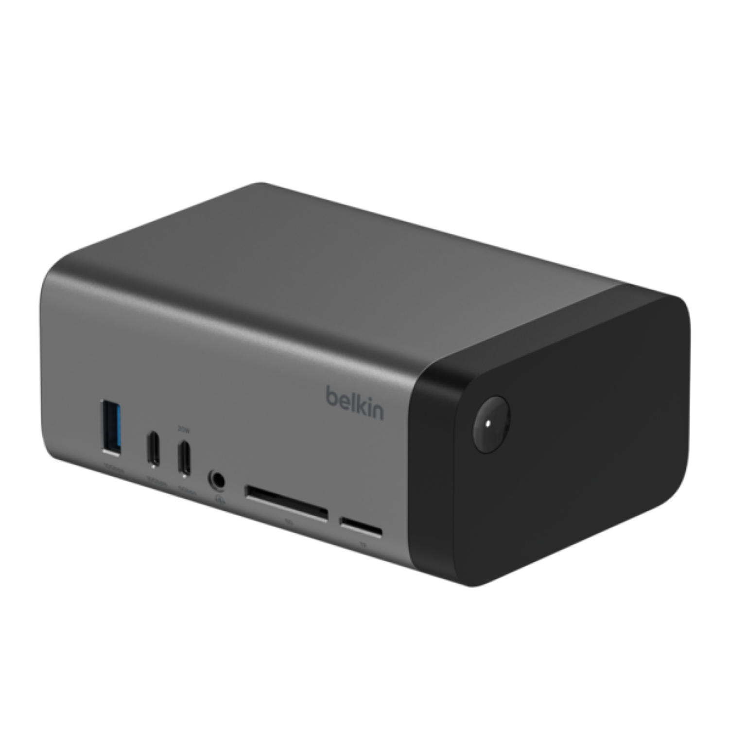 Angle. Belkin - USB-C Hub, 11-in-1 Pro GaN Dock 150W, Multi-Port Docking Station for Triple Monitor Display for MacBook Pro & More - Grey.