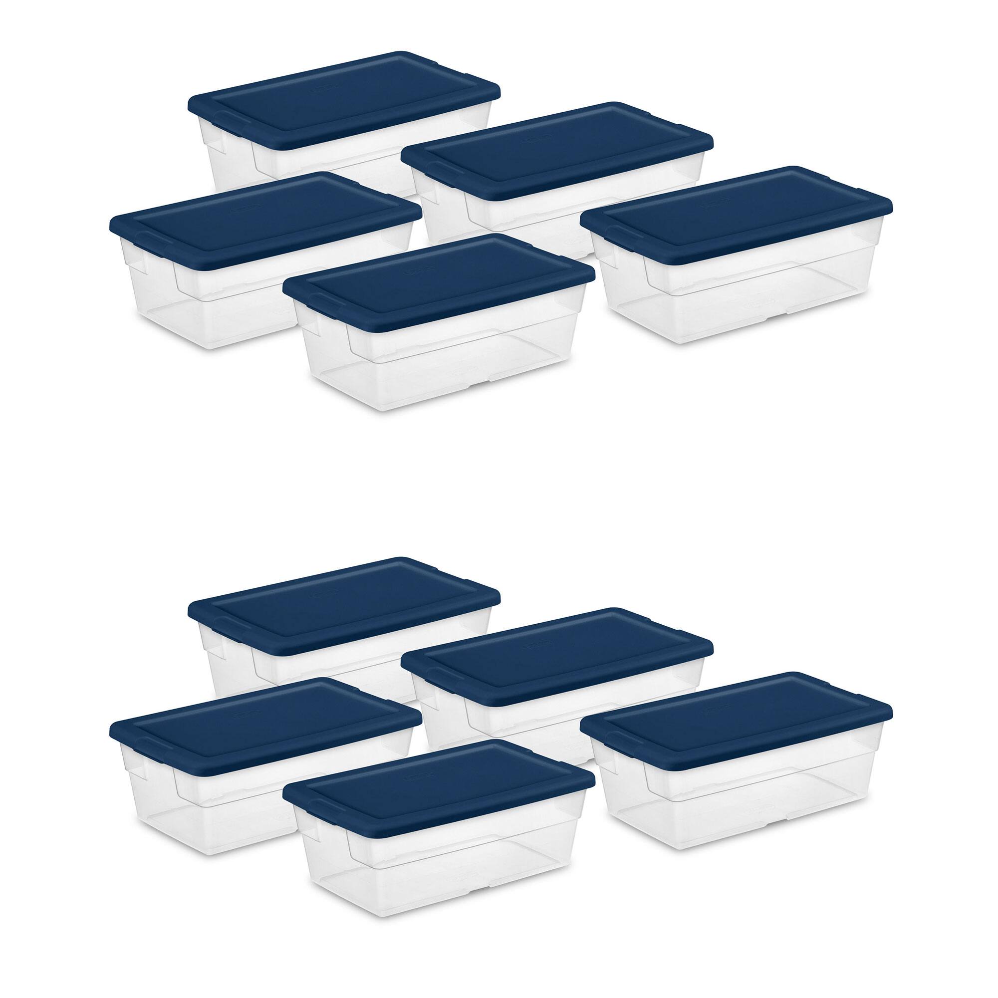 Sterilite - Stackable 6 Qt Storage Box Container with Lid, Marine (10 Pack) - Blue