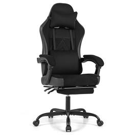 Gymax - Gaming Chair w/Headrest Lumbar Support Linkage Armrests Reclining Backrest - Black
