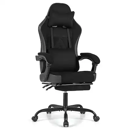 Front. Gymax - Gymax Gaming Chair w/Headrest Lumbar Support Linkage Armrests Reclining Backrest - Black.