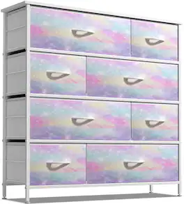 Sorbus - Dresser with 8 Drawers - Storage Chest Organizer with Steel Frame, Wood Top, Handles, Fabric Bins - Rainbow sparkle