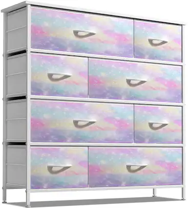 Front. Sorbus - Sorbus Dresser with 8 Drawers - Storage Chest Organizer with Steel Frame, Wood Top, Handles, Fabric Bins - Rainbow sparkle.