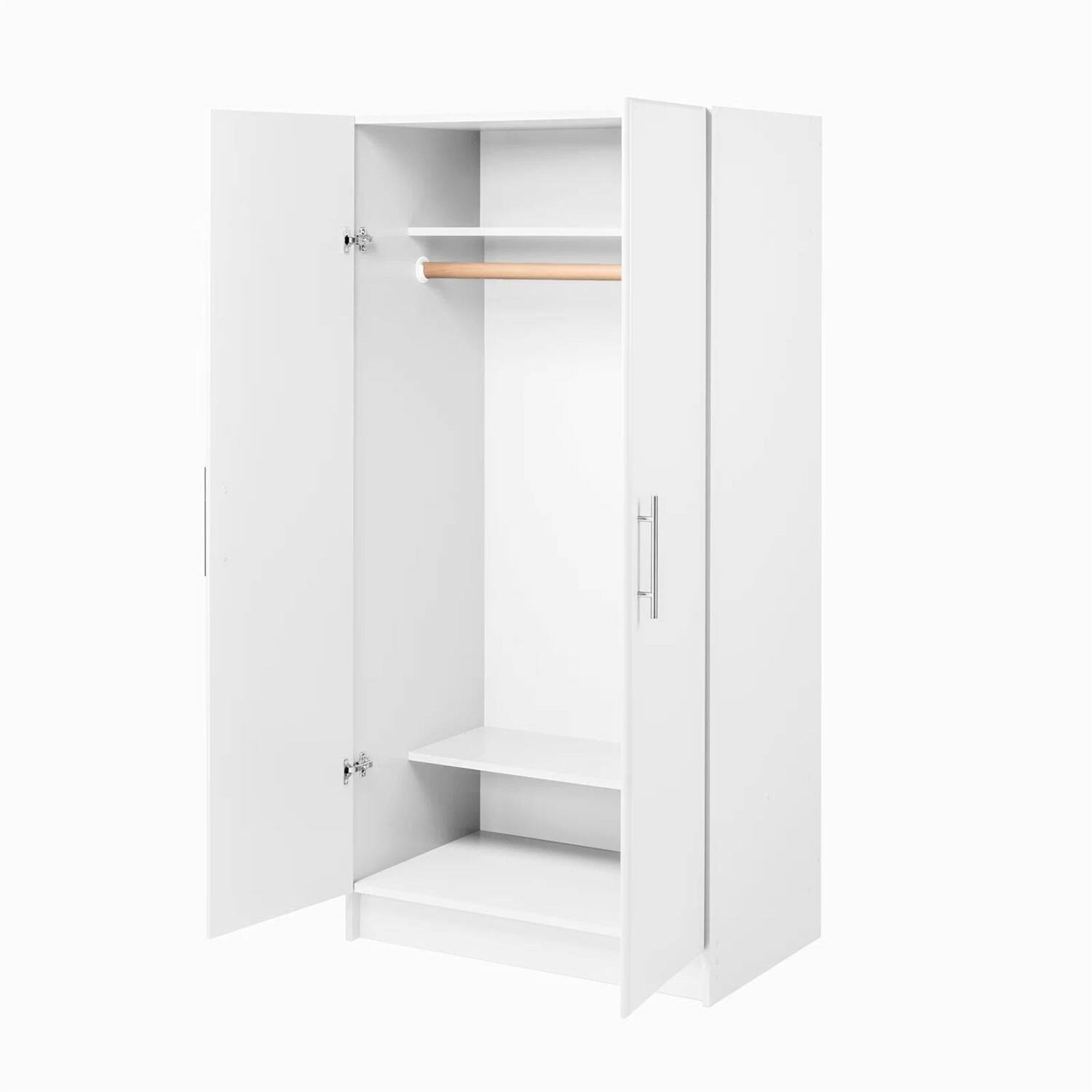 Left. Hivvago - Bedroom Armoire Wardrobe Cabinet with Hanging Rail in White Wood Finish - White.