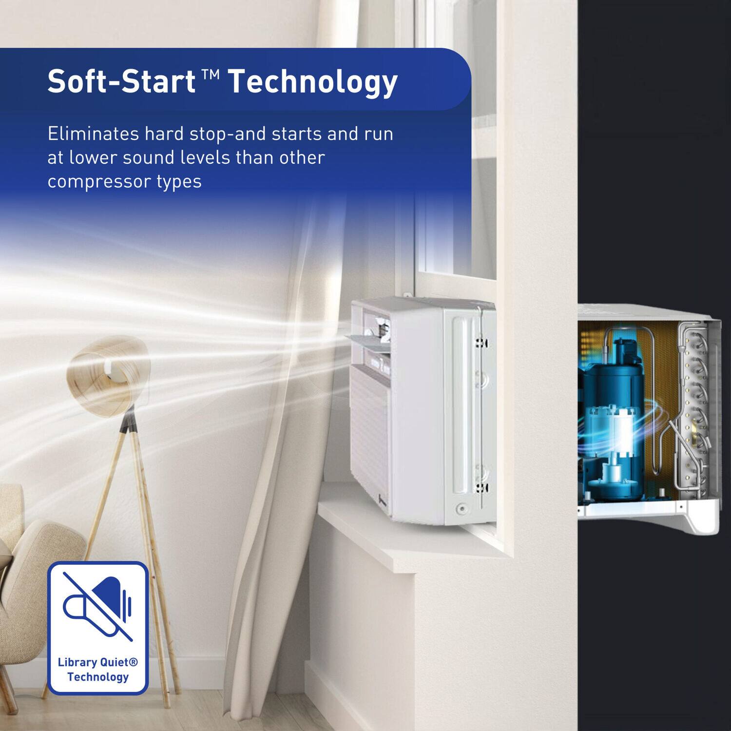 Soft-Start™ Technology  
Eliminates hard stop-and starts and run at lower sound levels than other compressor types  

Library Quiet Technology