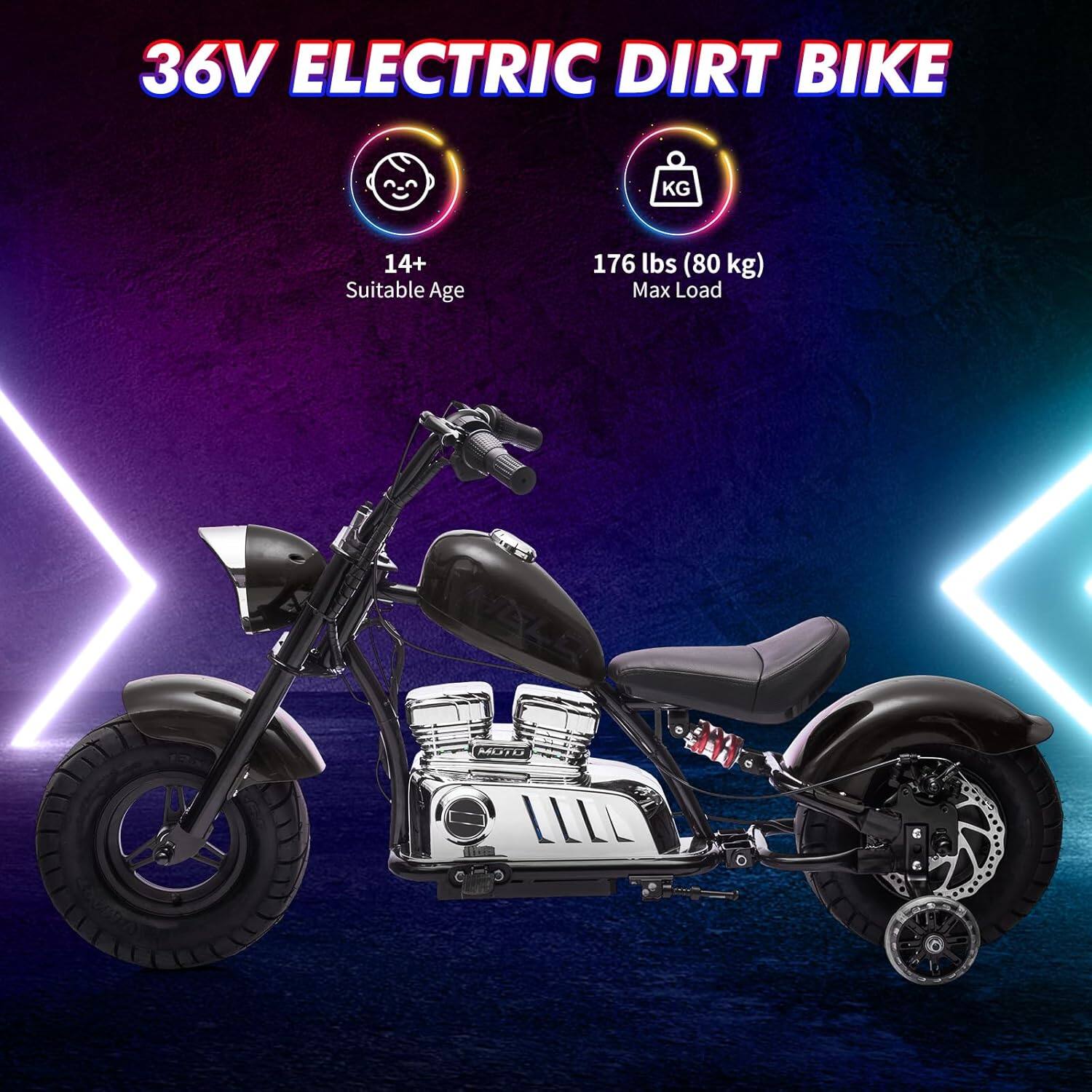 36V ELECTRIC DIRT BIKE

14+ Suitable Age

176 lbs (80 kg) Max Load