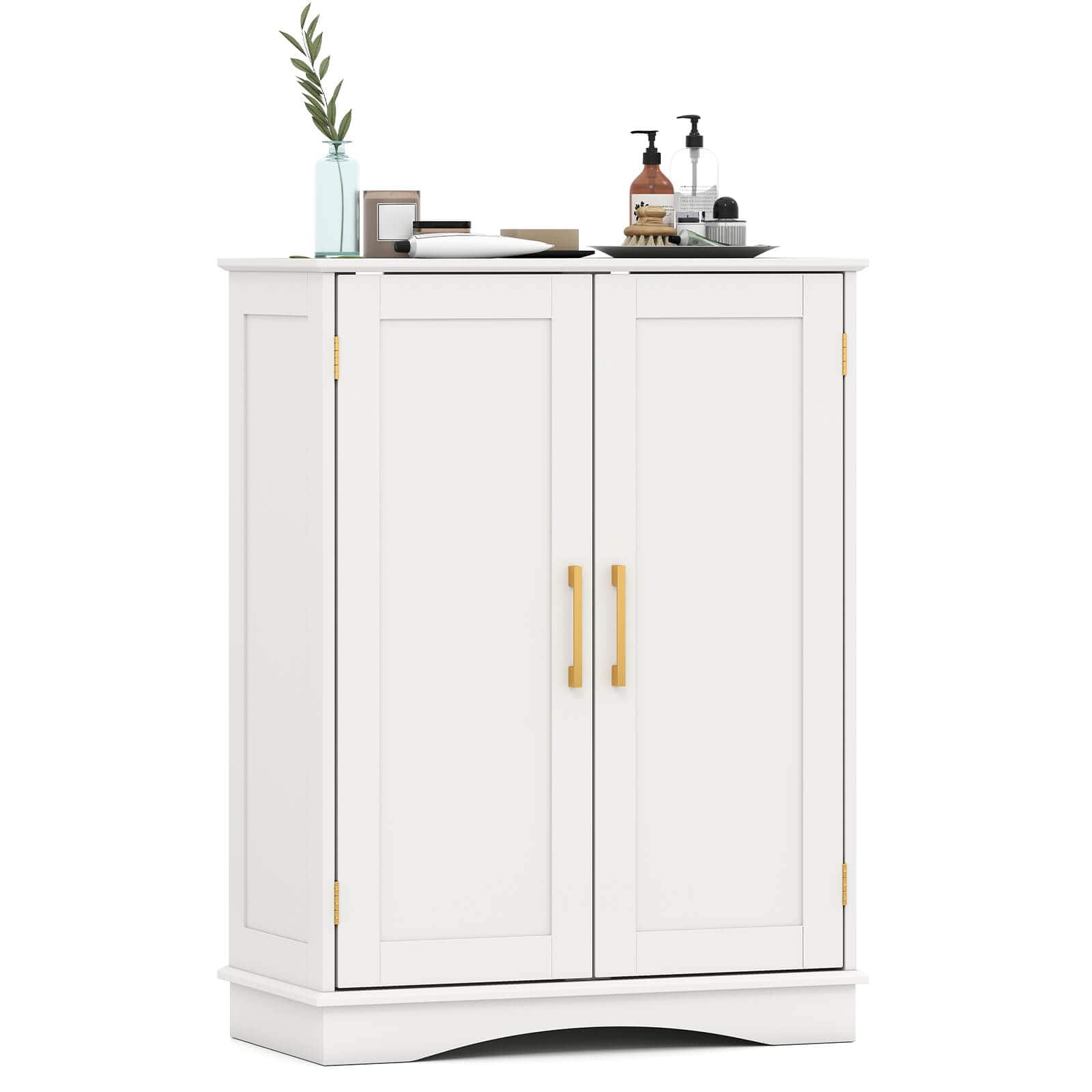 Front. Costway - Costway Floor Storage Cabinet Modern Storage Organizer with Adjustable Shelves &2 Doors - White.