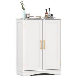 Costway - Floor Storage Cabinet Modern Storage Organizer with Adjustable Shelves &2 Doors - White