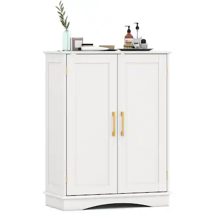 Front. Costway - Costway Floor Storage Cabinet Modern Storage Organizer with Adjustable Shelves &2 Doors - White.