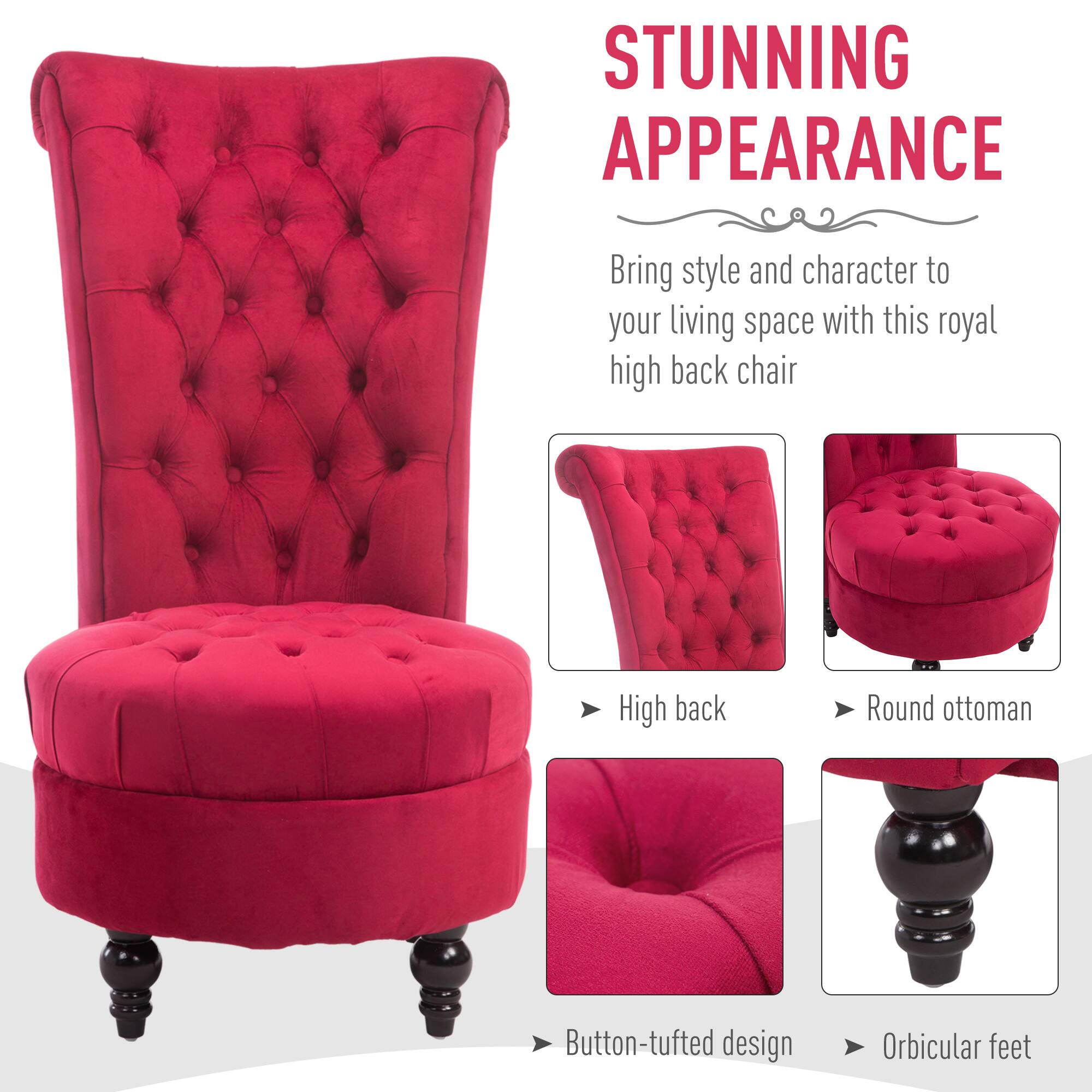 STUNNING APPEARANCE

Bring style and character to your living space with this royal high back chair

- High back
- Round ottoman
- Button-tufted design
- Orbicular feet