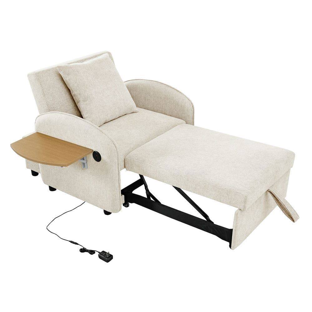 Alt View 4. Kadyn - 3-in-1 Multi-Functional Sleeper Chair, Built-In Computer Board and USB Charging Ports, Creamy White - White.