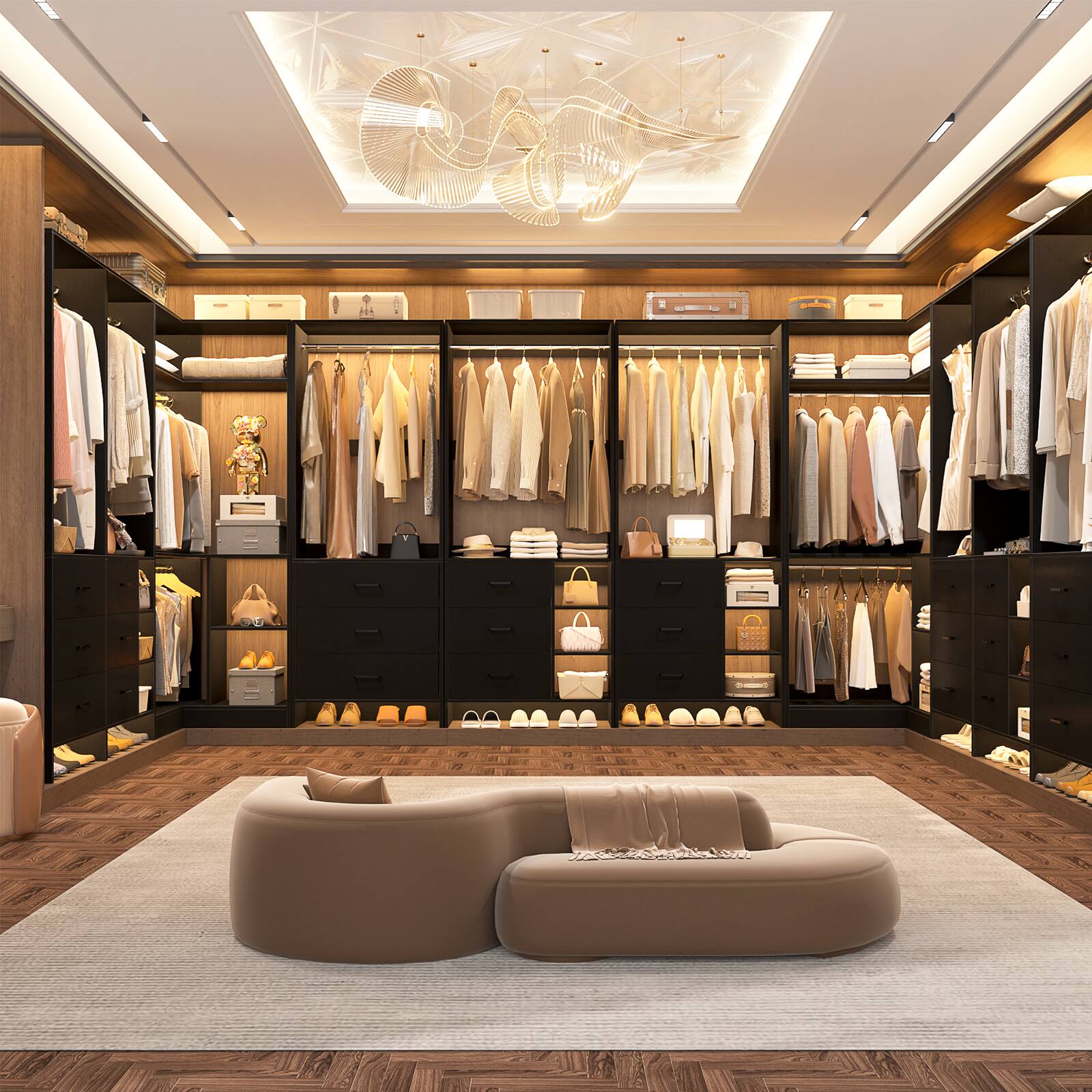 Alt View 1. Aheaplus - L Shaped Closet System with 4 Drawers, 4 Hanging Rods, and Corner Tower, 80.9'' Corner Wardrobe System, Reversible - Black.