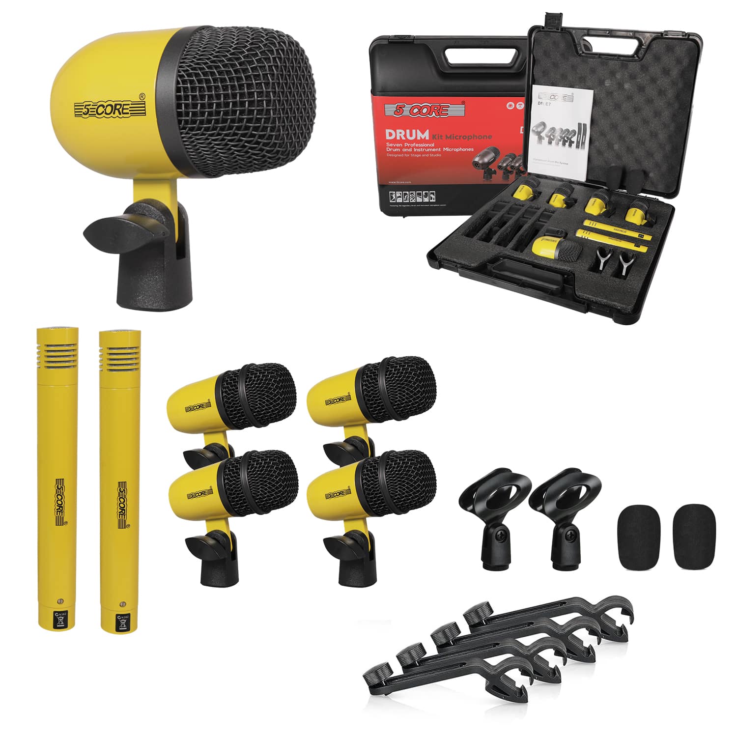 5 CORE - Drum Microphone Kit 7Pc All Metal Drummer Mics Tom/Snare & Cymbals Wired Instrument Drums Set price history on PriceWatchPro