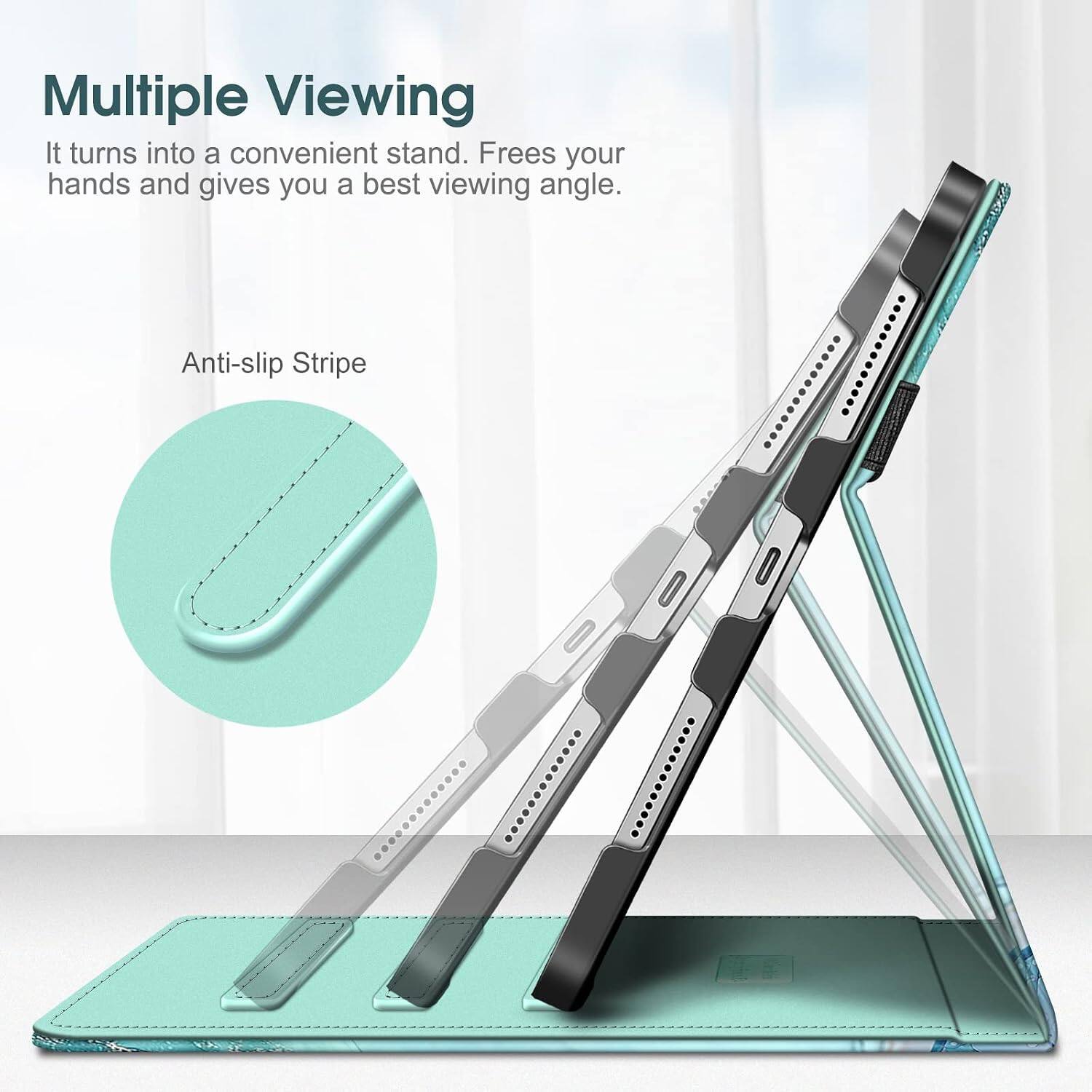 Multiple Viewing  
It turns into a convenient stand. Frees your hands and gives you a best viewing angle.  
Anti-slip Stripe
