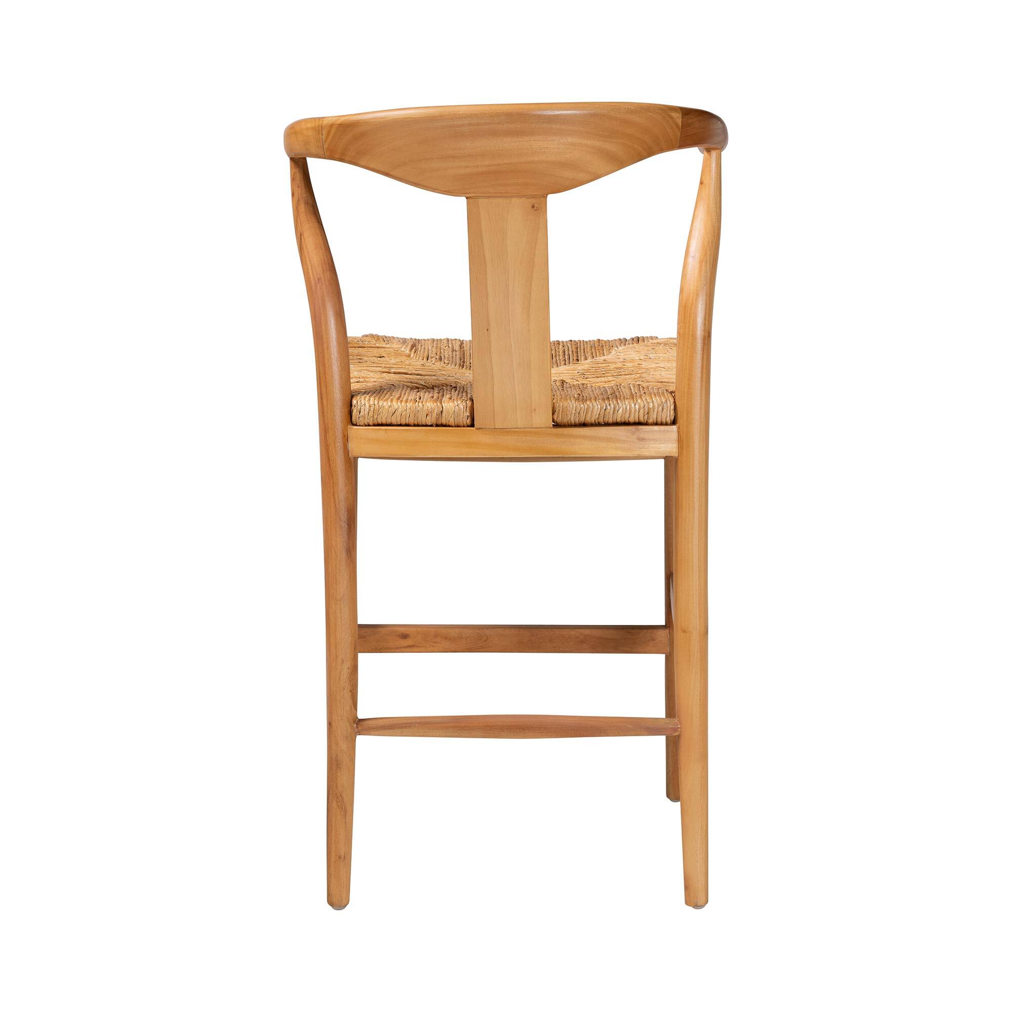 Back. bali & pari - Fika Counter Stool with Woven Seagrass Seat - Handwoven Wicker Stool with Arms and Wishbone Backrest, Coastal Seating - Honey/Natural Brown.
