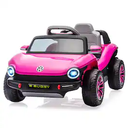 GARVEE - 12V Licensed Volkswagen Beetle Ride-On Car for Kids, Electric Vehicle 4-Wheeler Toy with Remote Control, Lights, Music - Pink